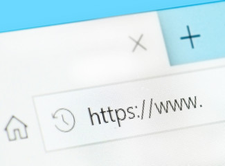 address bar of web browser. computer screen macro. close-up, shallow dof. internet search.