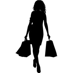 Wall Mural - African American Woman Shopping - Front View, Black Afro People Silhouette Vector