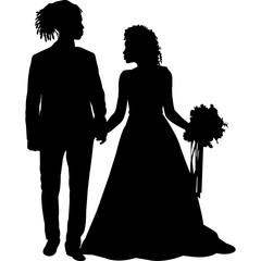 Wall Mural - African Amercian Wedding Couple, Black Afro People Silhouette Vector