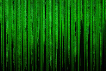 Wall Mural - The matrix is ​​binary. Simulation of binary computer code. Virtual reality. Binary code, green, isolated on black. Illustration.