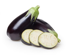 Eggplants Isolated On White Background With Clipping Path