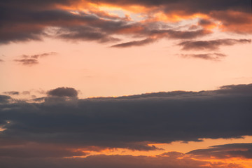 Beautiful sunset sky with closeup clouds. Nature sky backgrounds.	