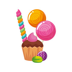 Canvas Print - delicious cupcake with candies isolated icon vector illustration design