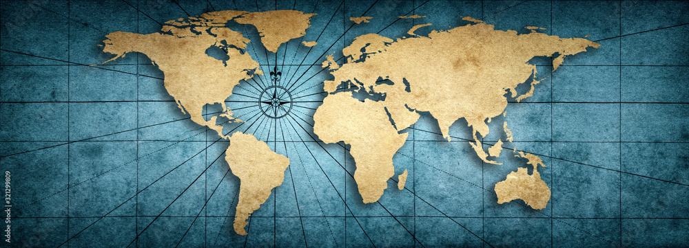 Old map of the world on a old parchment background. Vintage style ...