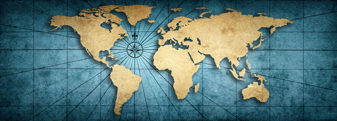 Fototapete - Old map of the world on a old parchment background. Vintage style. Elements of this Image Furnished by NASA.