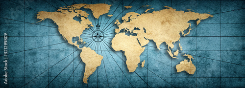 Fotografering Old map of the world on a old parchment background