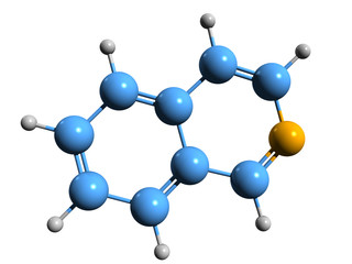 Sticker - 3D image of isoquinoline skeletal formula - molecular chemical structure of  structural isomer of quinoline isolated on white background