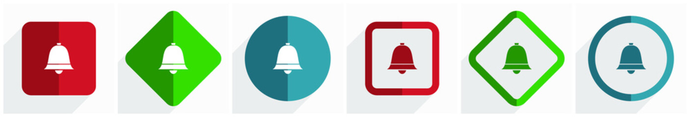 Poster - Bell, ring, alarm icon set, flat design vector illustration in 6 options for webdesign and mobile applications in eps 10