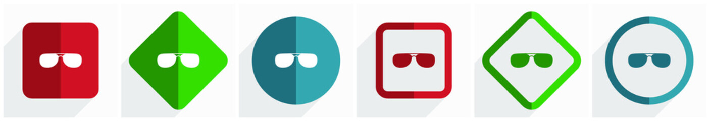 Aufkleber - Sun glasses, sunglasses icon set, flat design vector illustration in 6 options for webdesign and mobile applications in eps 10