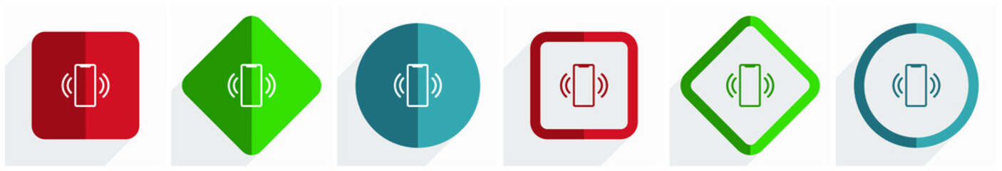 Aufkleber - Mobile phone, smartphone icon set, flat design vector illustration in 6 options for webdesign and mobile applications in eps 10