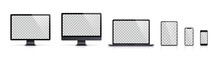 Realistic Set Of Monitor, Laptop, Tablet, Smartphone Dark Grey Color - Stock Vector.