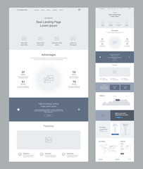 Wall Mural - landing page wireframe design for business. one page website layout template. modern responsive desi