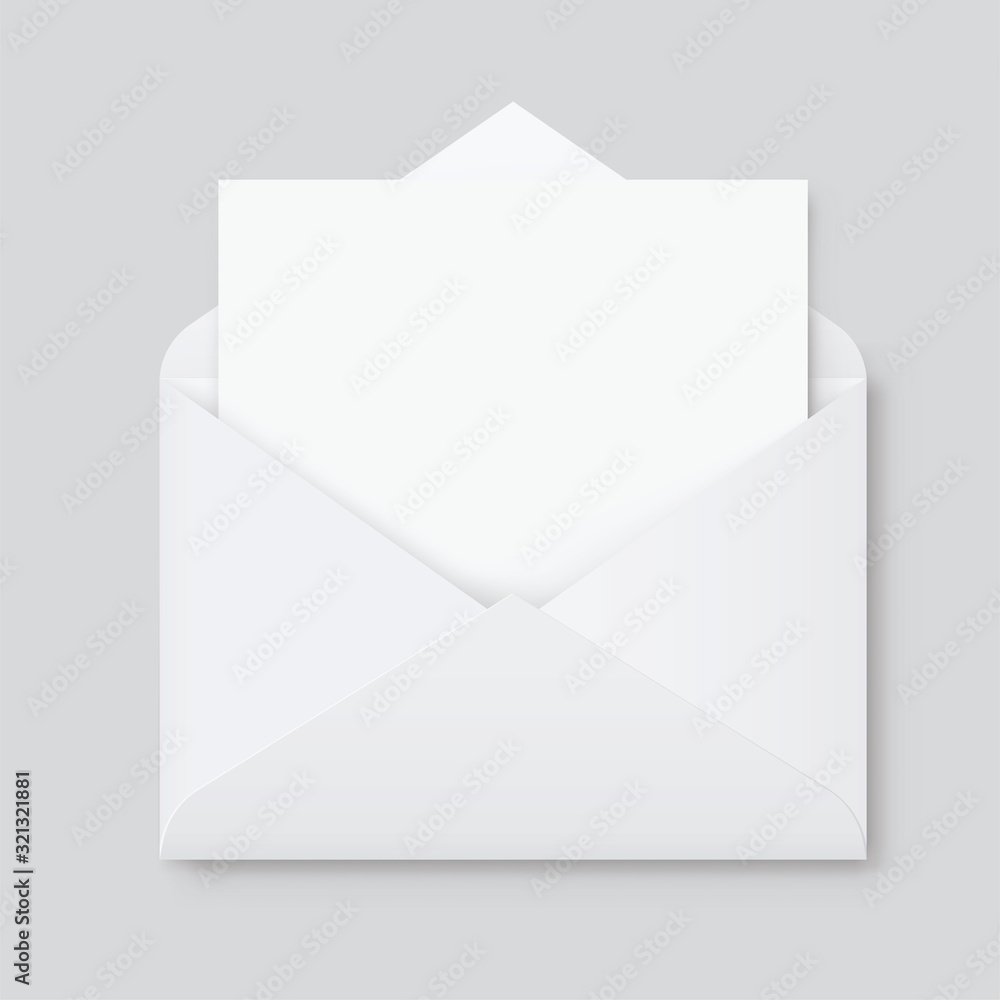 Realistic mockup blank white letter paper C5 or C6 envelope front view. A6 C6, A5 C5, template - stock vector. - obrazy, fototapety, plakaty 