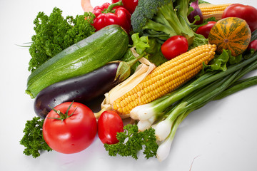 Wall Mural - fresh vegetables on the white background, zero waste concept