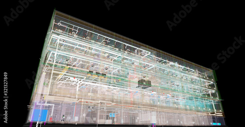 Fotografía BIM model of an office building with transparent walls