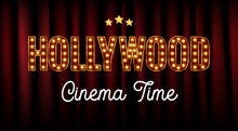 Hollywood Sign Illustration. Vintage Hollywood Cinema Logo Design Movie