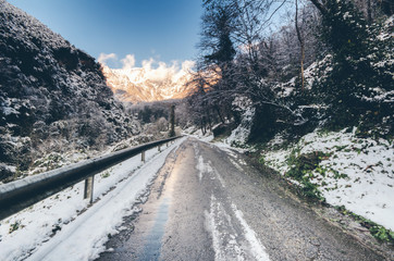 Winter landscape in apuan alps near seravezza, the souther part of the famous mountain range where michelangelo extracted the marble for his masterpieces.