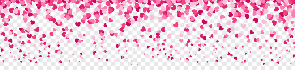 Wall Mural - Falling pink hearts confetti rain seamless pattern background transparent isolated
