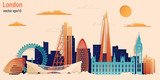 Fototapeta Big Ben - London city colorful paper cut style, vector stock illustration. Cityscape with all famous buildings. Skyline London city composition for design.