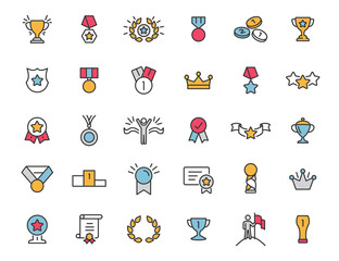 Wall Mural - Set of linear trophy icons. Award icons in simple design. Vector illustration