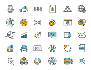 Poster - Set of linear data processing icons. Analysis icons in simple design. Vector illustration