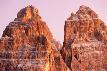 Tre Cime (Three Peaks) di Lavaredo (Drei Zinnen) , are three of the most famous peaks of the Dolomites, in the Sesto Dolomites, Italy, Europe