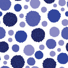 Wall Mural - Vector seamless pattern, pom pom, bobble, dots in different blue shades. Repeating pattern.