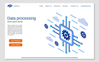 Wall Mural - data processing, cloud computing flat 3d isometric concept illustration