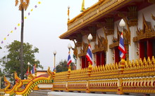 Wat Nong Wang In Khon Kaen Essan Thailand A Temple With 9 Golden Levels And Payanak Surrounding The Exterior