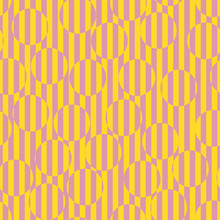 Vector Colorful Seamless Pattern. Op Art Striped Texture. Summer Colors, Pink And Yellow. Creative Psychedelic Design With Lines, Circles. Retro 80-90's Background. Optical Illusion. Repeated Design