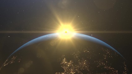 stock video 4k beautiful sunrise world skyline. planet earth from space. planet earth rotating anima