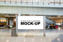Mock Up Large Blank Advertising Billboard At Hall Of Airport
