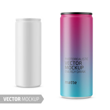 White Matte Energy Drink Can Vector Mockup.