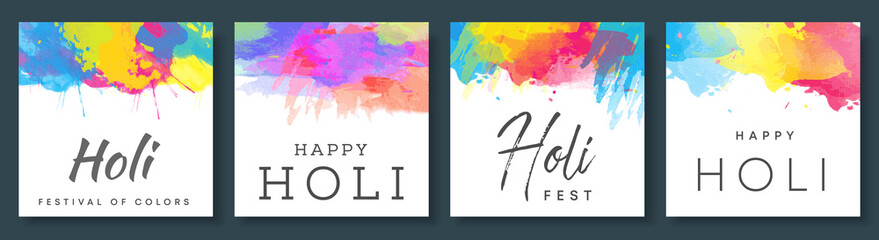 Happy holi vector colorful background templates set for card design