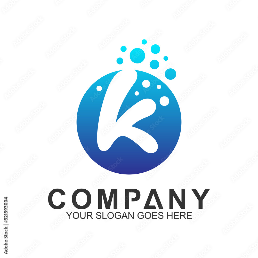 letter k logo with wave and water splash shape,creative initial letter ...