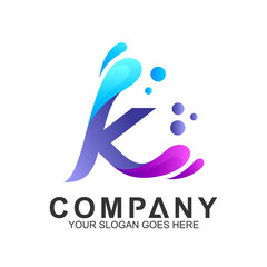 letter k logo with wave and water splash shape,creative initial letter,corporate identity,fresh letter logo