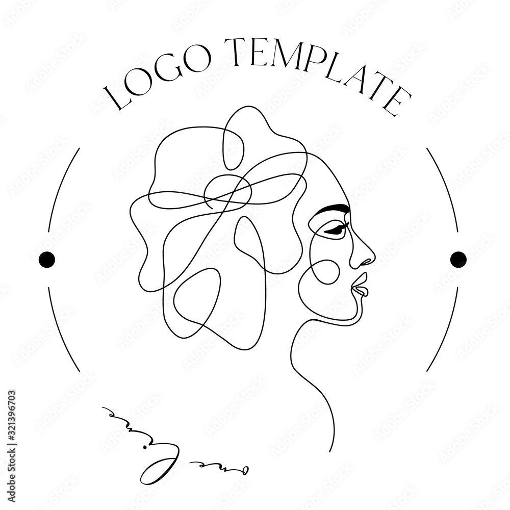 One Line Drawing Abstract Female Portrait Creative Logo Design Of Woman Face With Flower In Her Hair Single Line Art Modern Minimalism Aesthetic Contour Vector Beauty Illustration Wall Mural Dasha D