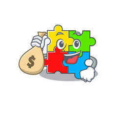 Poster - Rich and famous puzzle toy cartoon character holding money bag