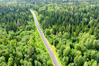 Top view of the road through the forest area