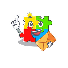 Wall Mural - Happy face puzzle toy mascot design with envelope