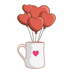 Sticker - balloons helium in heart shape with mug