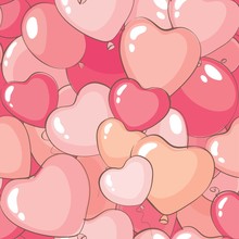 Valentine's Day Background. Seamless Vector Banner For Holidays With Heart Shaped Balloons