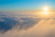 Marine layer above the Pacific Ocean at sunset. Aerial view, California Coastline