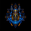 Blue Anubis with Geometry Ornament