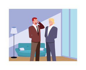 Poster - businessmen in the living room with different poses