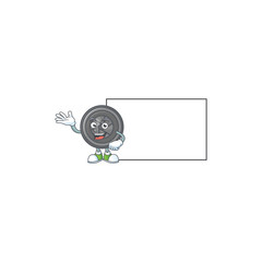 Wall Mural - Cheerful camera lens mascot style design with whiteboard