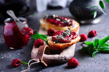 Wall Mural - Chia raspberry jam.style rustic.selective focus