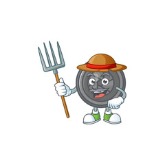 Poster - sweet Farmer camera lens cartoon mascot with hat and tools