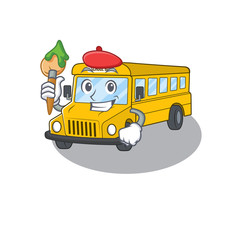 Canvas Print - A cute picture of school bus as an Artist having a brush