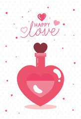 Wall Mural - happy valentines day card and fragrance with heart bottle